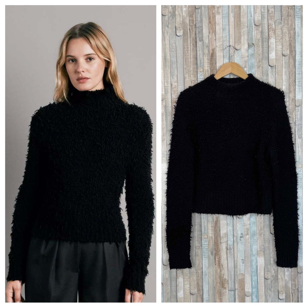 Rag & Bone L Merino Wool Natasha Turtleneck‎ Mock Neck Pullover Sweater Shaggy